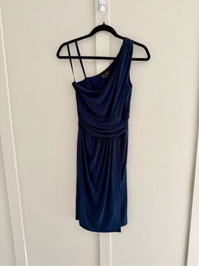 Max & Cleo Navy One-Shoulder Draped Cocktail Dress